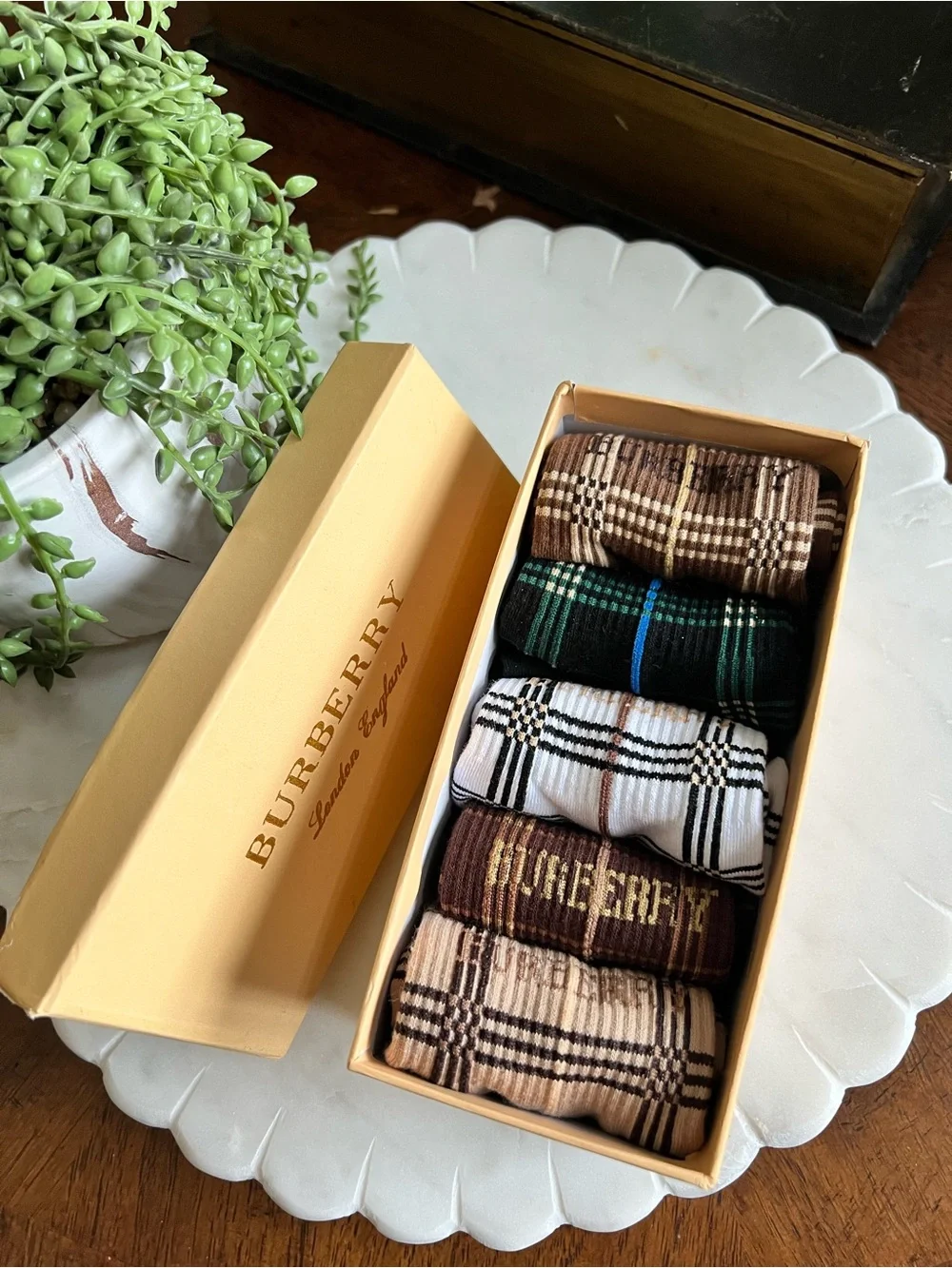 Burberry Plaid Sock Gift Set in Brown, Black, White, Green, Tan